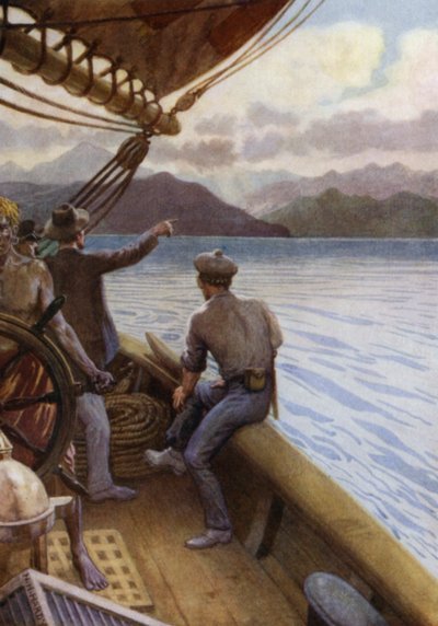 Saliendo de Santo, una vista de las montañas, Nuevas Hébridas de Norman Hardy