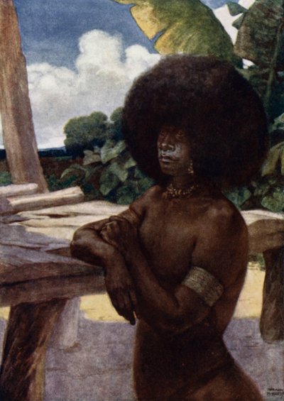 Nativo de Nueva Guinea Británica, mostrando la forma de llevar el cabello de Norman Hardy