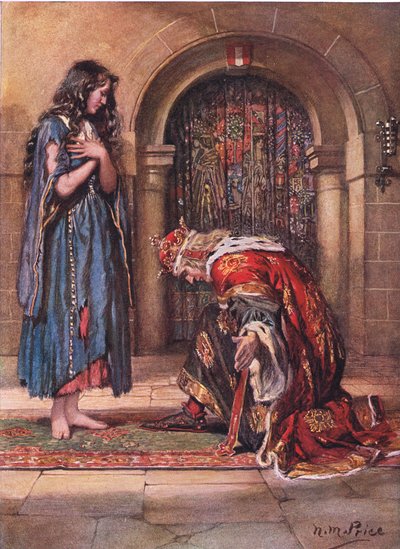 Descalza llegó la mendiga ante el rey Cophetua, ilustración de 