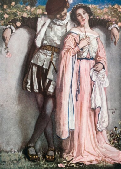 Beatriz y Benedicto. Mucho ruido y pocas nueces - Acto IV, Escena 1 (litografía en color) de Norman Mills (after) Price