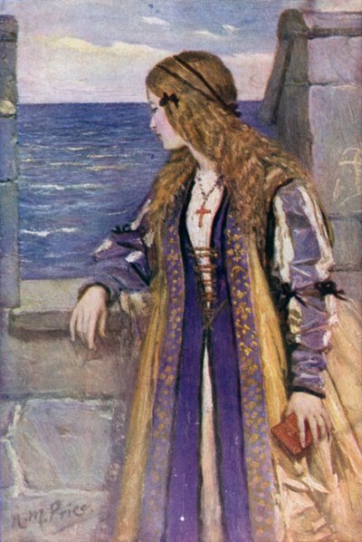Clara en las almenas de Tantallon (litografía en color) de Norman Mills (after) Price