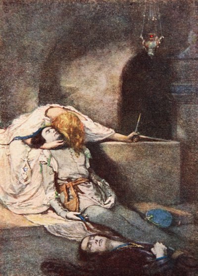 Romeo y Julieta, Acto V Escena 3, ilustración de "Tales from Shakespeare" de Charles y Mary Lamb de Norman Mills (after) Price