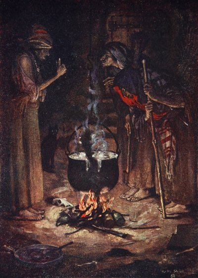 Las Hermanas Extrañas, Macbeth, Acto IV Escena 1, ilustración de "Tales from Shakespeare" de Charles y Mary Lamb de Norman Mills (after) Price