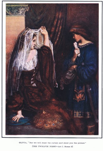 Olivia: "Pero correremos la cortina y te mostraremos el cuadro" (La Noche de Reyes) de Norman Mills Price