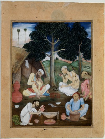 Grupo de adictos al bhang, c. 1600 (gouache sobre papel) de North Indian School
