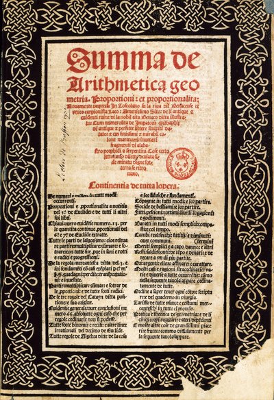 Summa Arithmetica de Luca Pacioli de Northern Italian School