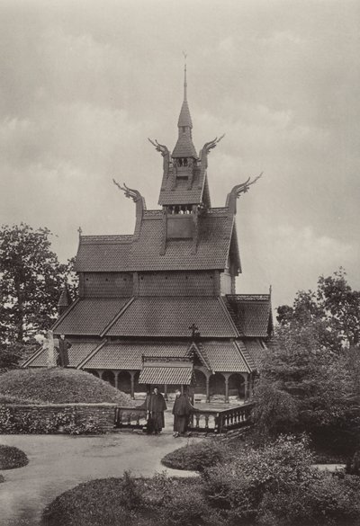 Fantoft, Stave-Church, Bergen (fotografía en B/N) de Norwegian Photographer