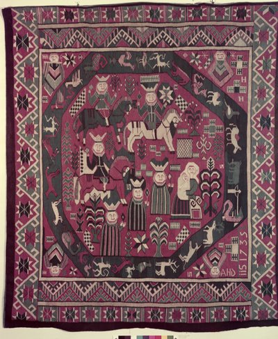 Alfombra que representa caballeros, una madre con su hijo y varias otras figuras, 1735 de Norwegian School