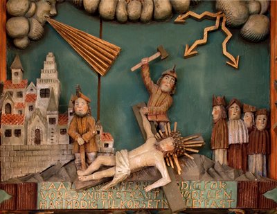 Jesús siendo clavado en la cruz (detalle) de Norwegian School