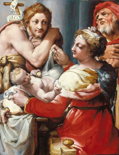 La Sagrada Familia con San Juan Bautista (óleo sobre madera) de Nosadella (d.1571)
