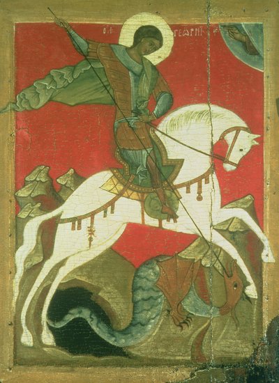 Icono de San Jorge y el Dragón de Novgorod School