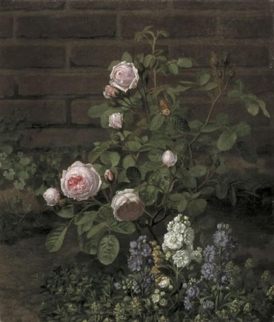 Un árbol de rosa musgosa rodeado de flores de verano de O.D. Ottesen