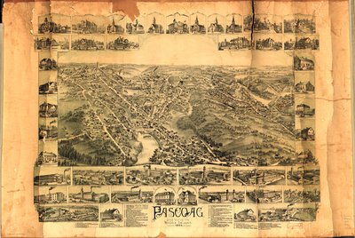 A vista de pájaro. El relieve se muestra de forma pictórica. Incluye un índice de puntos de interés y 45 ilustraciones en color de edificios. Disponible también en el sitio web de la Biblioteca del Congreso como imagen rasterizada. Copia imperfecta: Mancha de O.H. Bailey and Co.