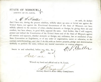 Juramento de lealtad de O. S. Fuller de Missouri, Condado de St. Louis de O.S. Fuller