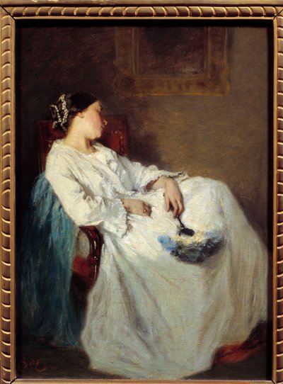 Mujer dormida sentada. Pintura de Octave Tassaert (1800-1874) siglo XIX de Octave Tassaert