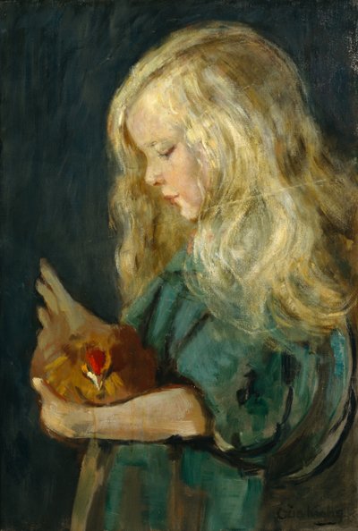 chica con gallina de Oda Krohg