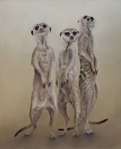 Suricatas, 2014 (acrílico sobre madera gessoed) de Odile Kidd