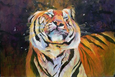 Tiger (Shaking Head) 1996 (tintas, acrílicos y lápiz sobre papel) de Odile Kidd