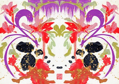 Zen Orange Purple Flowers 2, 2021 (acrílico sobre lienzo, digital) de Odilia W. Y. Fu