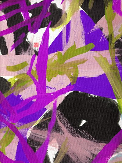 Zen Purple Floral, 2023 (acrílico sobre lienzo) de Odilia W. Y. Fu