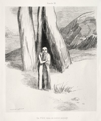 Un loco en un paisaje sombrío de Odilon Redon