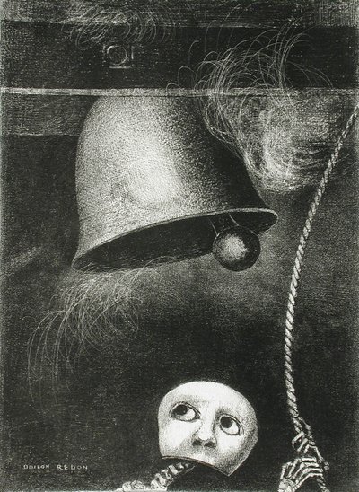 Una máscara suena la campana de la muerte. Serie: Para Edgar Poe de Odilon Redon