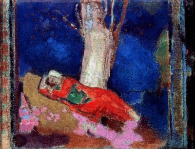 Una mujer acostada bajo el árbol, siglo XIX o principios del siglo XX de Odilon Redon