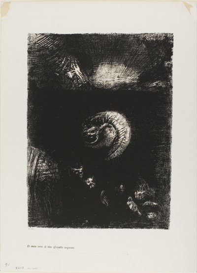 Y toda clase de criaturas espantosas surgen, lámina 8 de 10 de Odilon Redon