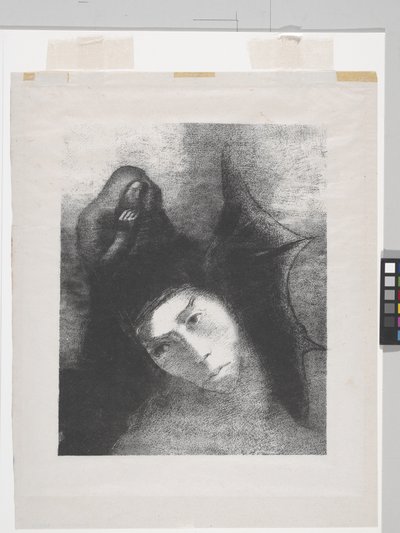 Antoine: "Quel Est Le But De Tout Cela?" (litografía sobre papel chine appliqué) de Odilon Redon