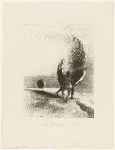 Bajo el ala de una sombra la criatura negra mordía enérgicamente, lámina 4 de 6 de Odilon Redon