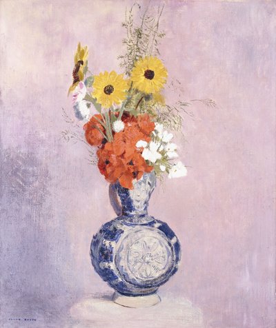 Ramo de flores en un jarrón azul de Odilon Redon