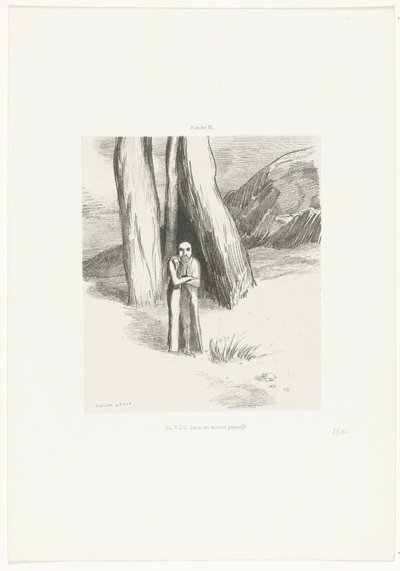 Un loco en un paisaje sombrío Un FOU, dans un morne paysage (título sobre objeto) de Odilon Redon