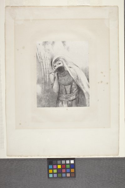 Saca de su pecho una esponja negra... (litografía sobre papel chine appliqué) de Odilon Redon