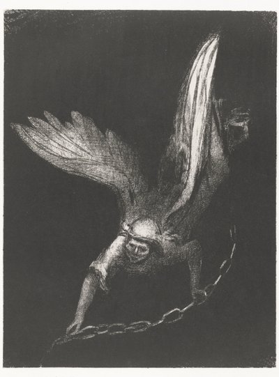 Engel conoció a een ketting en zijn handen Después de eso vi a un ángel que bajaba del cielo que tenía la llave del abismo y una gran cadena en la mano (título sobre el objeto) Apocalipsis de San Juan (título de la serie) Openbaring van Johannes (título de de Odilon Redon