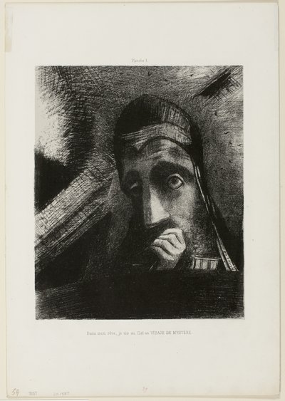Rostro del Misterio (En mi sueño vi en el cielo un ROSTRO DEL MISTERIO), lámina 1 de Homenaje a Goya de Odilon Redon