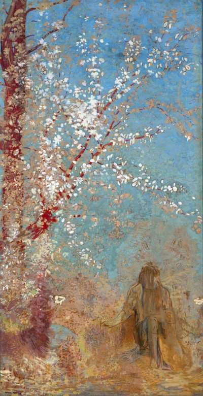 Figura bajo un árbol en flor de Odilon Redon