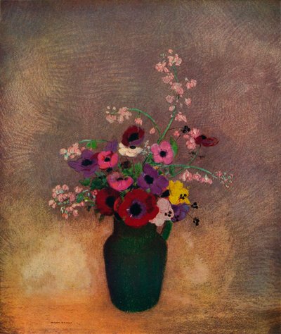Flores en un Jarrón Verde de Odilon Redon