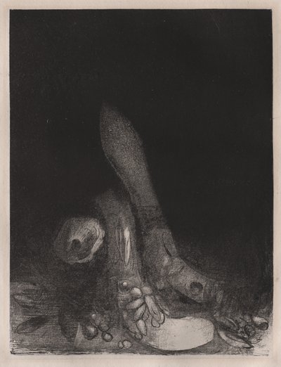 Caen flores y aparece la cabeza de una pitón de Odilon Redon