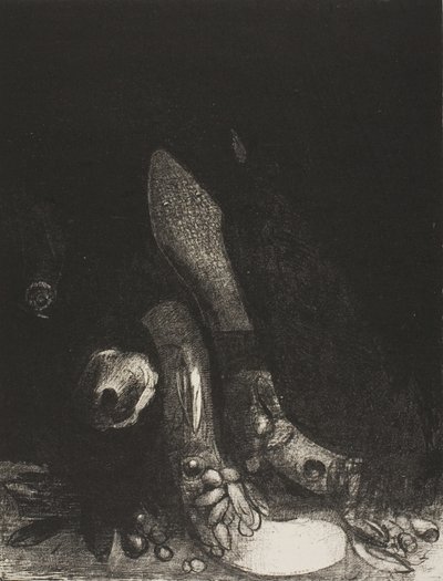 Las flores caen y aparece la cabeza de una pitón, lámina 5 de 24 de Odilon Redon
