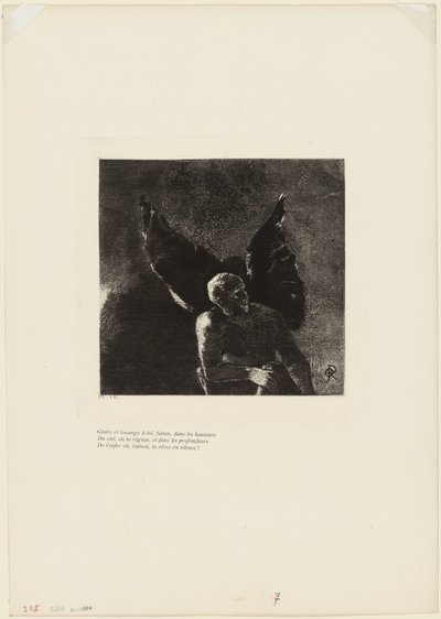 Gloria y Alabanza a Ti, Satanás, en las Alturas del Cielo, Donde Reinabas, y en las Profundidades del Infierno, Donde, Vencido, Sueñas en Silencio, lámina 8 de 9 de Odilon Redon