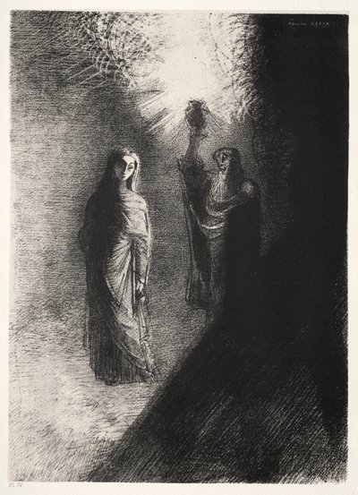 Él levanta la urna de bronce de Odilon Redon