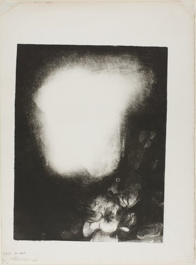Cabeza de mujer con corsage de flores de Odilon Redon