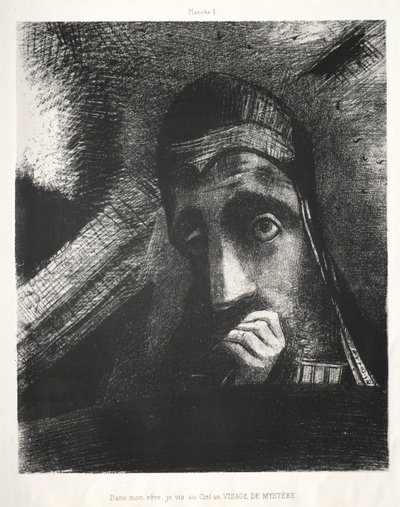 Homenaje a Goya: En mi sueño vi en el cielo un rostro de misterio, 1885 de Odilon Redon