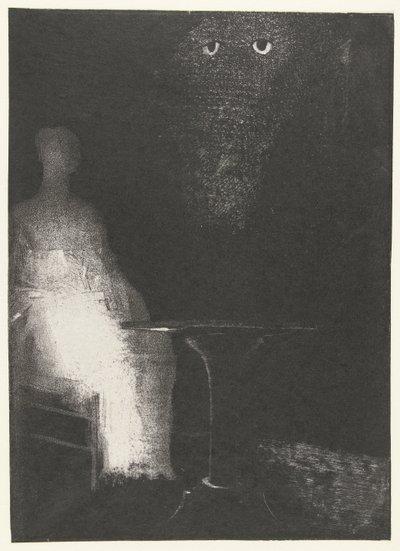 Miro desde arriba las vagas formas de una figura humana
Veo el contorno vaporoso de una forma humana
La maison hantée (título de la serie)
La casa encantada (título de la serie) de Odilon Redon