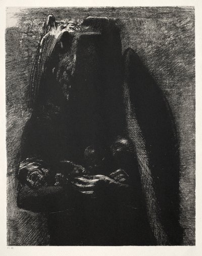 Es el diablo, llevando bajo sus dos alas los siete pecados capitales de Odilon Redon