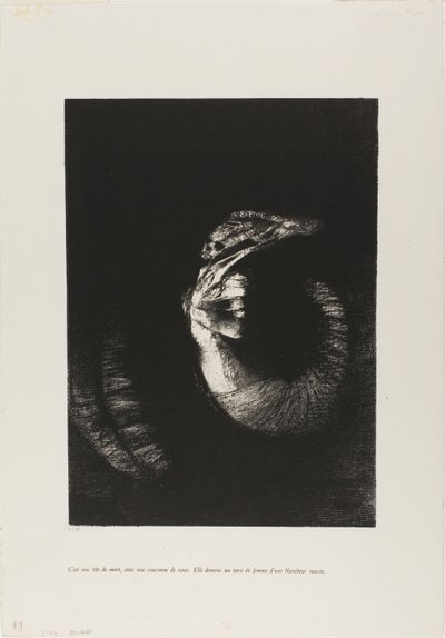Es una calavera coronada de rosas... de Odilon Redon