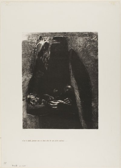 Es el Diablo, llevando bajo sus dos alas los Siete Pecados Capitales, lámina 2 de La tentación de San Antonio (1ª serie) de Odilon Redon