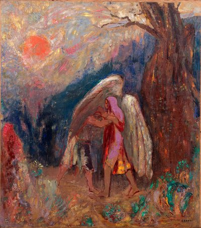 Jacob y el ángel. Pintura de Odilon Redon (1840-1916), óleo sobre lienzo, hacia 1907. Arte francés, siglo XX, simbolismo. Museo de Arte Moderno, Nueva York (EE.UU.). de Odilon Redon