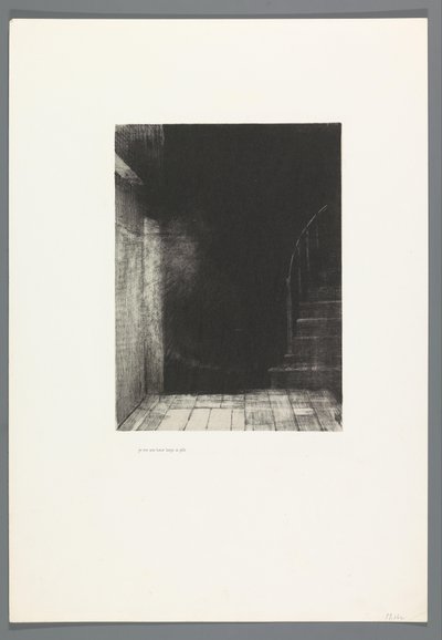 Je vis une lueur large et pâle
La Maison Hautée, 6 litografías portada
The Haunted House, La Maison Hantée, ilustraciones al texto de Bulwer-Lytton, traducido al francés por René Philipon, (título de la serie) de Odilon Redon