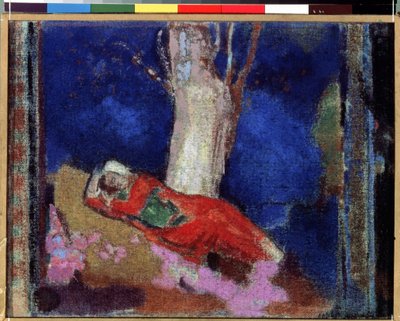""Mujer joven acostada debajo de un árbol"" (Una mujer acostada debajo del árbol) Pintura de Odilon Redon (1840-1916) 1900-1901 Gouache y témpera. Nabis. Museo del Hermitage, San Petersburgo (San Petersburgo) de Odilon Redon